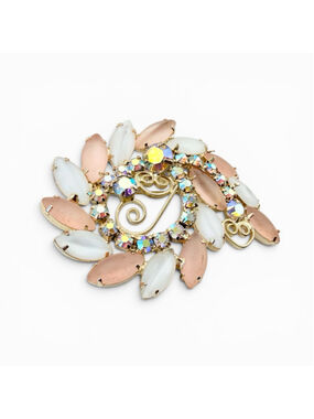 Vintage Juliana Style Brooch Frosted Rhinestone AB Crystal Open Back Gold Tone